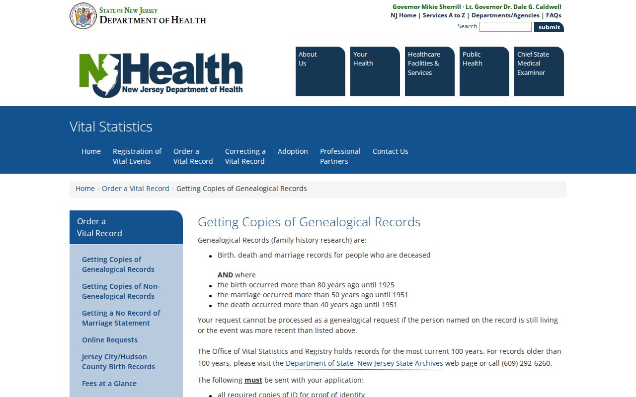 Garfield resident lookup New Jersey genealogical vital-record application instructions