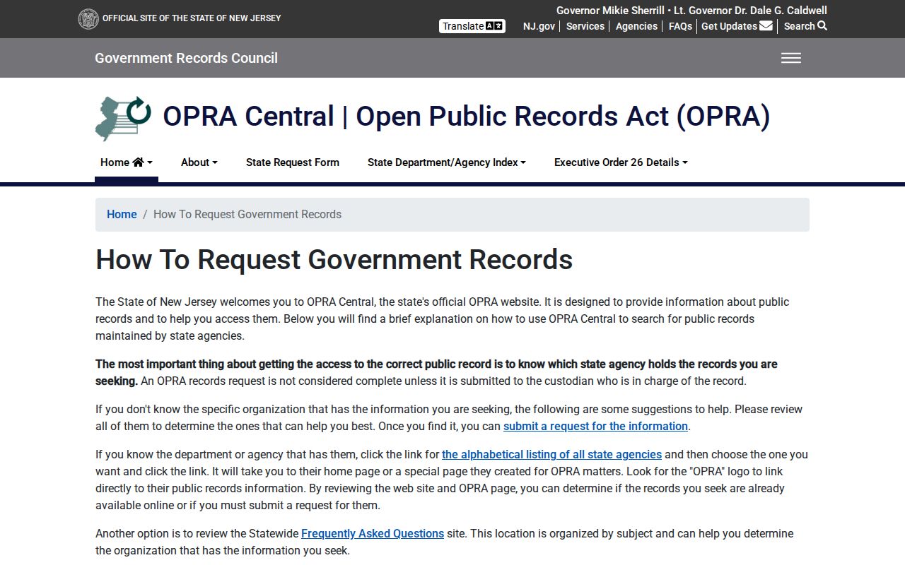 Garfield residents directory New Jersey OPRA request instructions