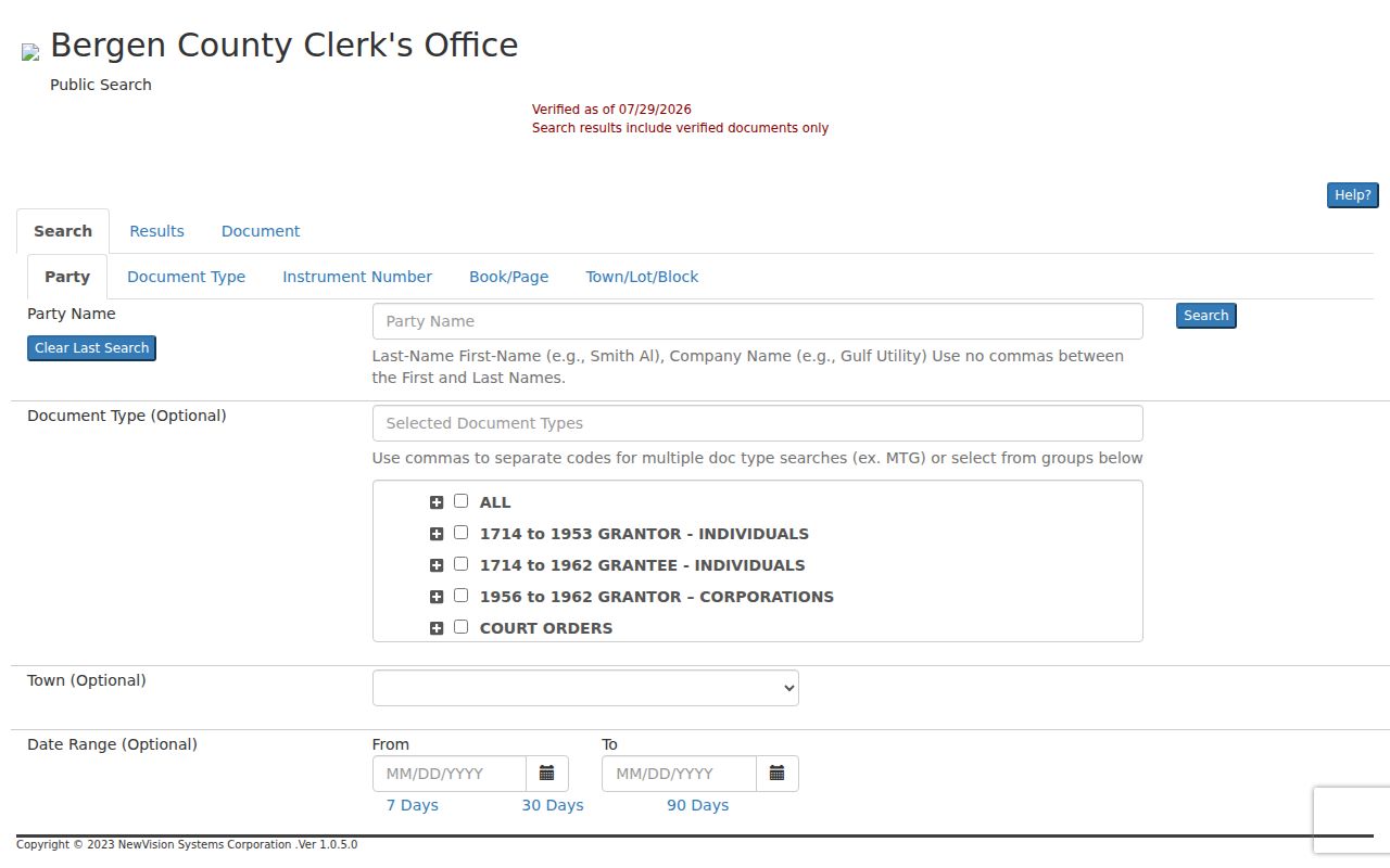 Garfield street directory Bergen deed BrowserView search