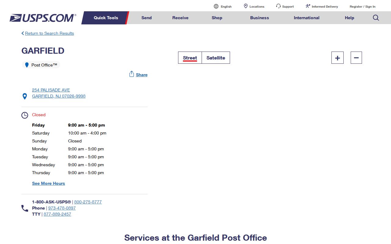 Garfield ZIP code directory Post Office location
